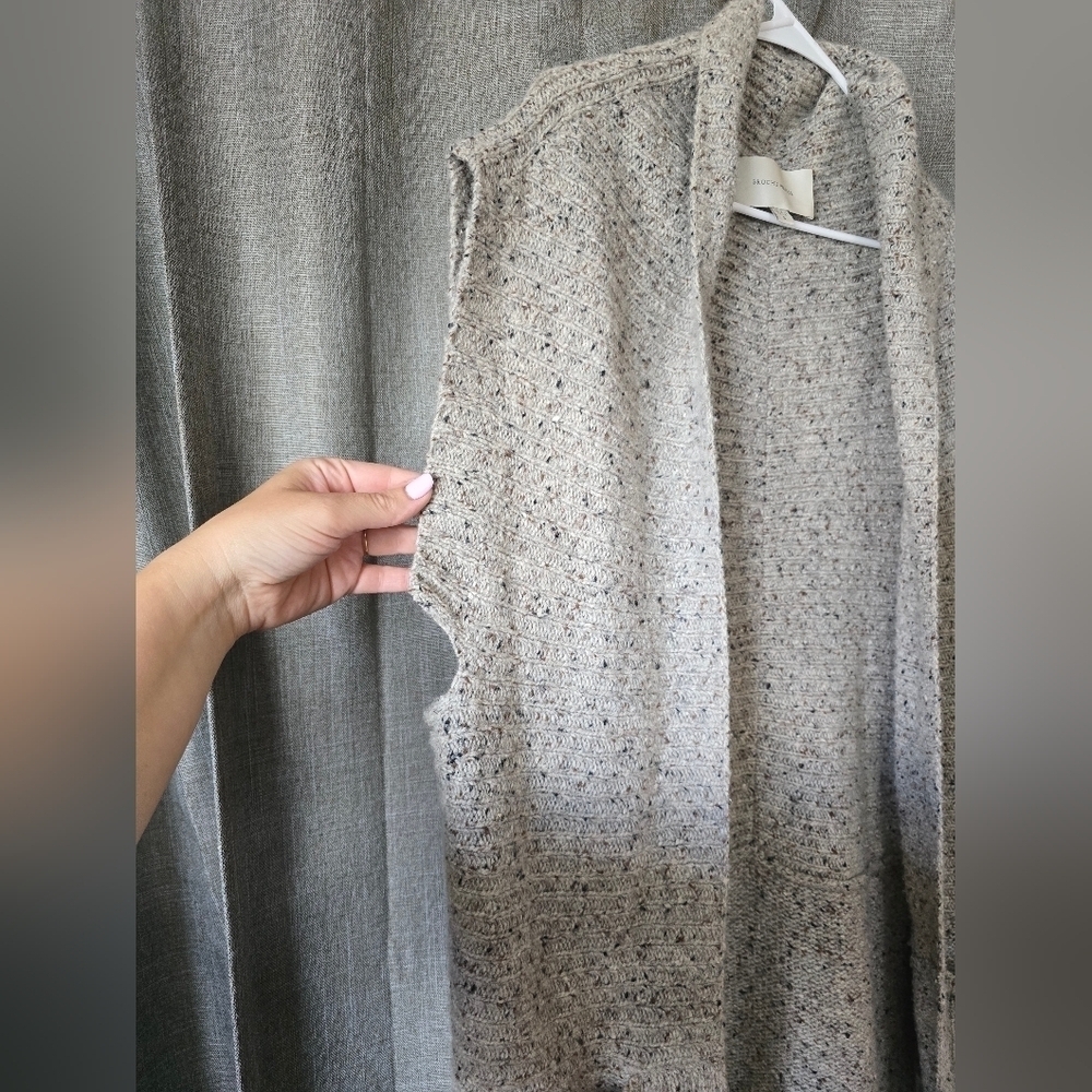 Brochu Walker Noah Wrap Open Cardigan Vest Cashmere Earthen Tweed Gray Small - Picture 2 of 6